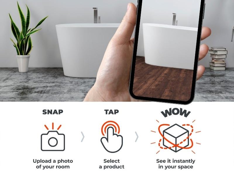 Room visualizer tool previewing new flooring options in a living room